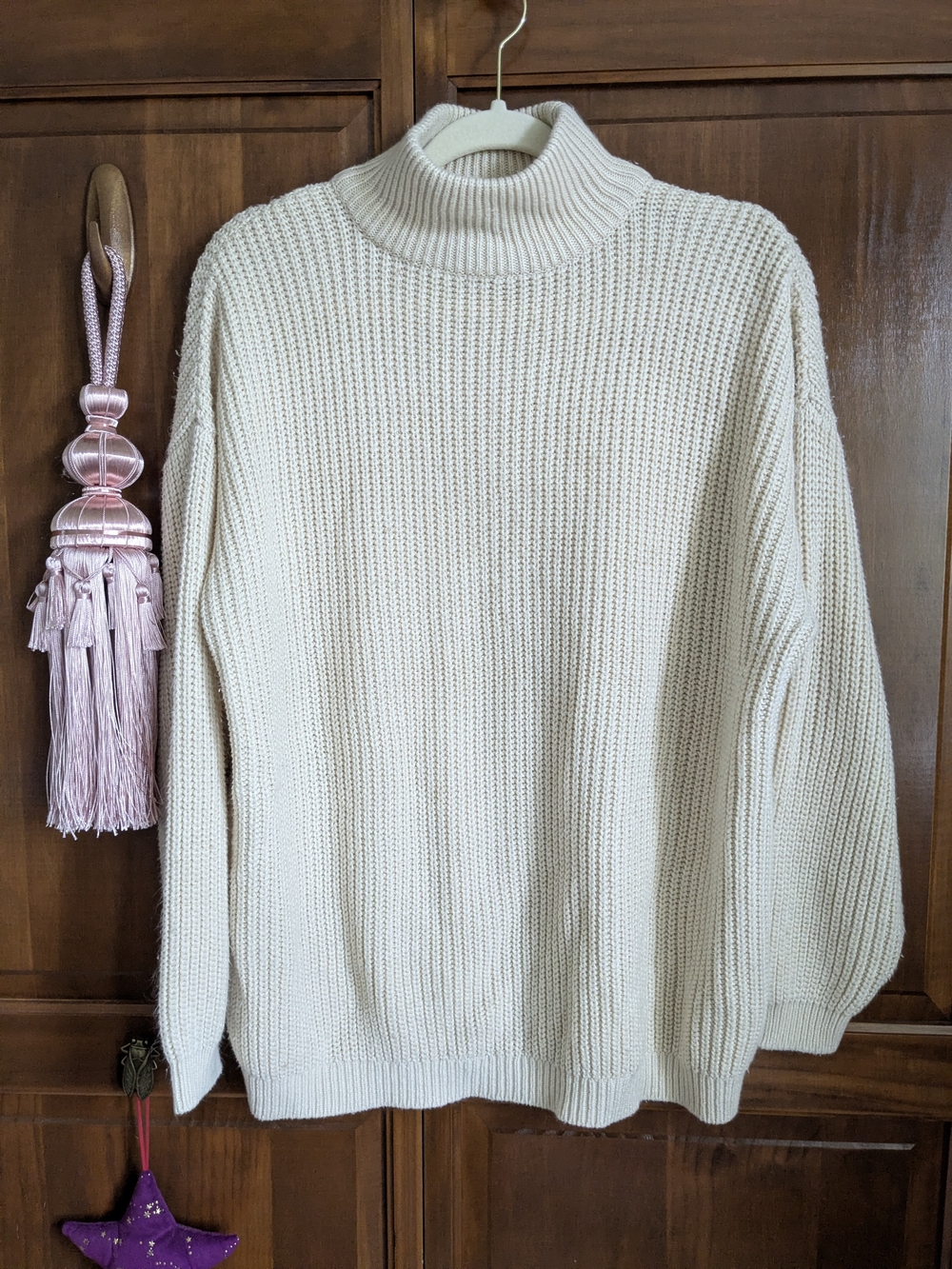 Beige Knit Turtleneck Sweater